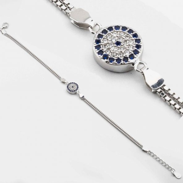 925 Ayar Gümüş  Zirkon Taşlı Nazar Bayan Bileklik ürün görseli 1