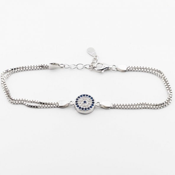 925 Ayar Gümüş  Zirkon Taşlı Nazar Bayan Bileklik - Resim 2