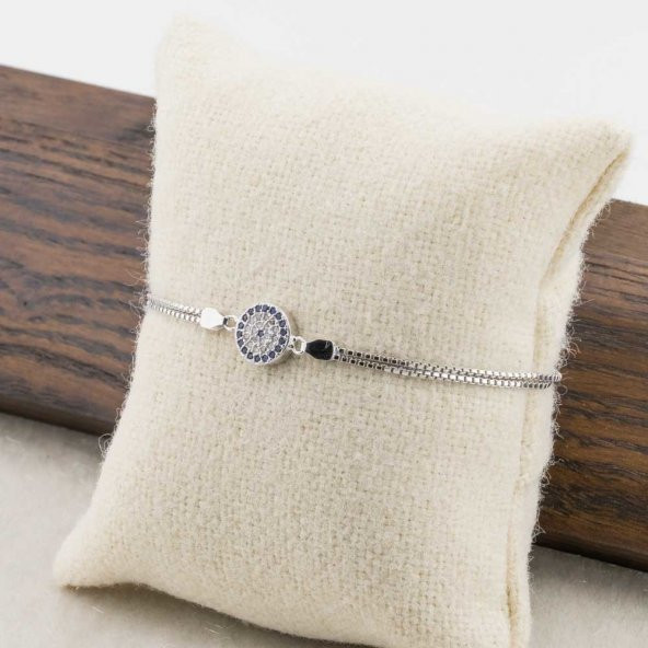 925 Ayar Gümüş  Zirkon Taşlı Nazar Bayan Bileklik - Resim 3