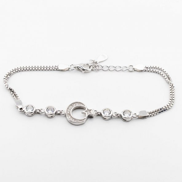 925 Ayar Gümüş Ay Yıldız Model Bayan Bileklik - Resim 2