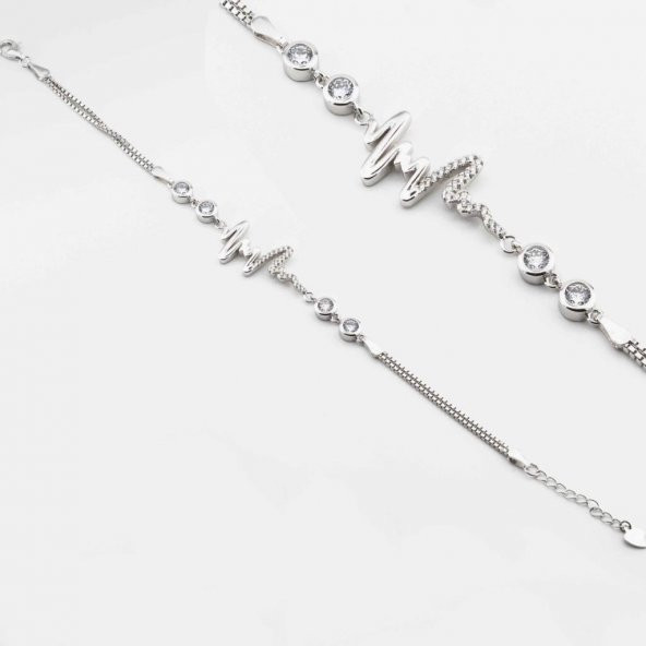 925 Ayar Gümüş Zirkon Taşlı Kalp Ritmi Bileklik ürün görseli 1