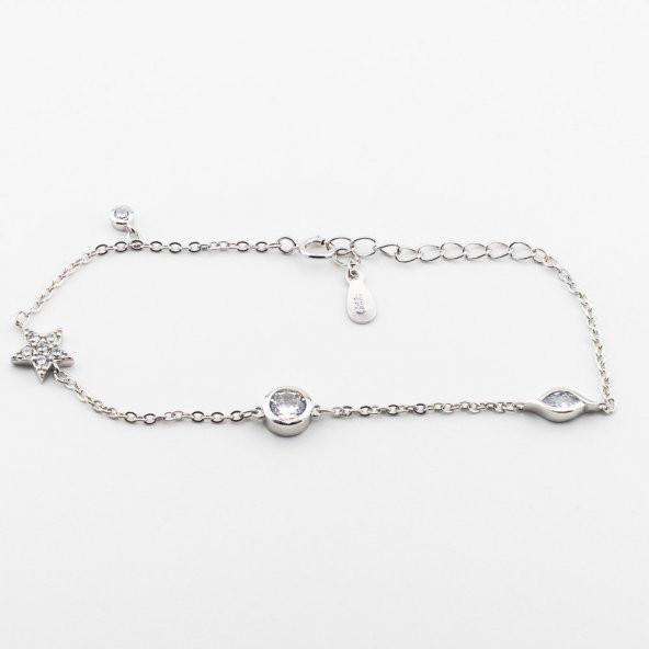925 Ayar Gümüş Zirkon Taşlı Şans Bilekliği - Resim 2