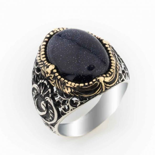 925 Ayar Gümüş Yıldız Taşlı Vav Detaylı Yüzük ürün görseli