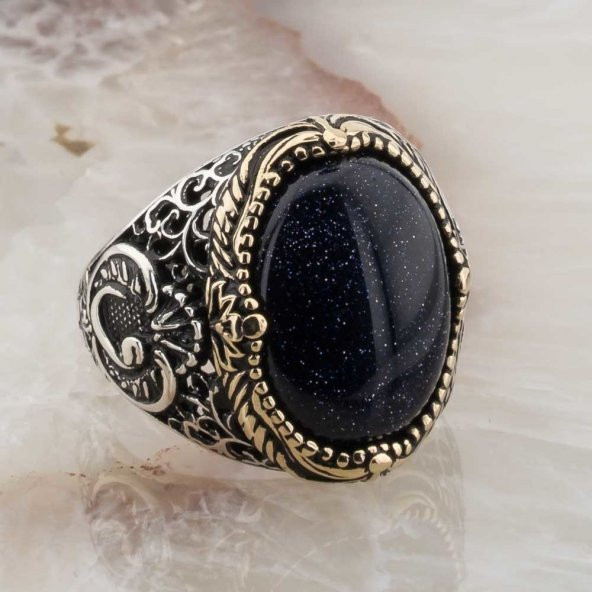 925 Ayar Gümüş Yıldız Taşlı Vav Detaylı Yüzük - Resim 2