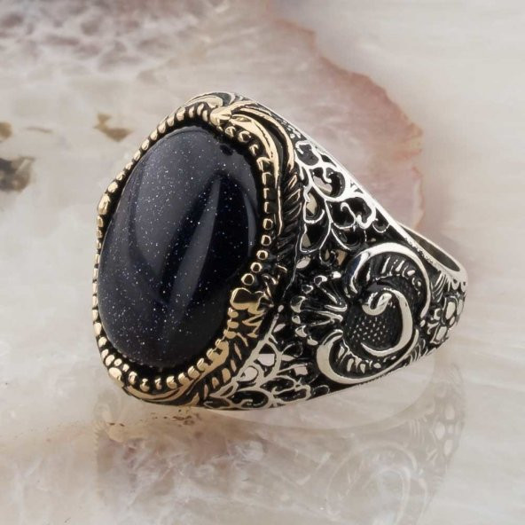 925 Ayar Gümüş Yıldız Taşlı Vav Detaylı Yüzük - Resim 3