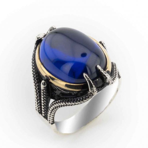 Mavi Zirkon Taşlı Kartal Pençesi Erkek Gümüş Yüzük ürün görseli