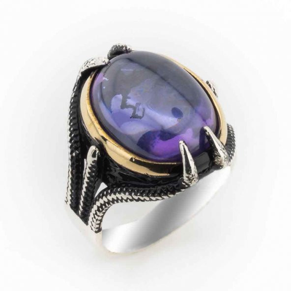 Mor Zirkon Bombe Taşlı Pençeli Gümüş Yüzük ürün görseli