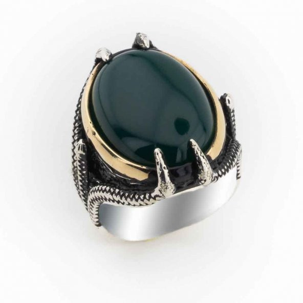 925 ayar Gümüş Yeşil Bombe  Taşlı Pençeli  Erkek Yüzük ürün görseli