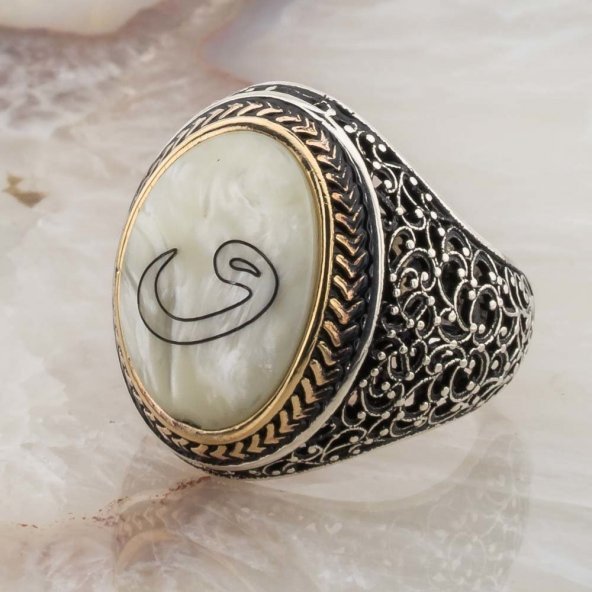 Sedef Taşlı Vav Gümüş Yüzük - Resim 3