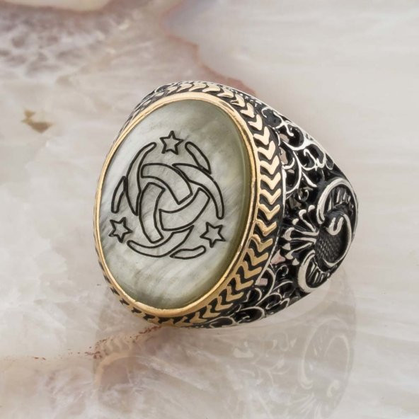 Sedef Taşı Teşkilatı Mahsusa Gümüş Yüzük - Resim 3