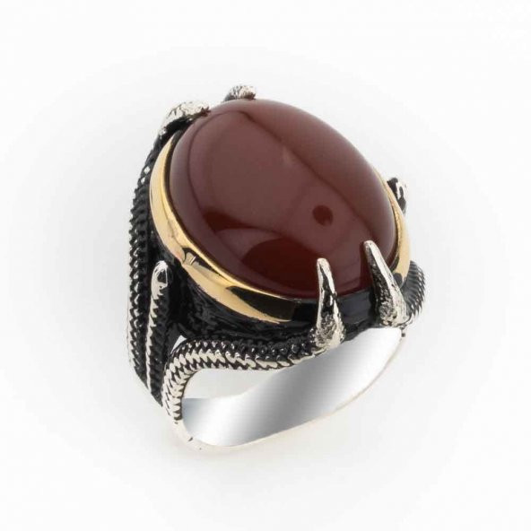 Akik Taşlı Pençeli  Gümüş Erkek Yüzük ürün görseli