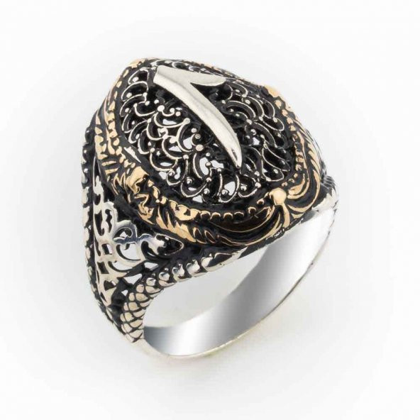 925 Ayar Gümüş Elif Simgeli Erkek Gümüş Yüzük ürün görseli