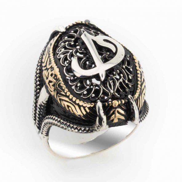 925 Ayar Gümüş Pençeli  Elif Vav Yüzük ürün görseli