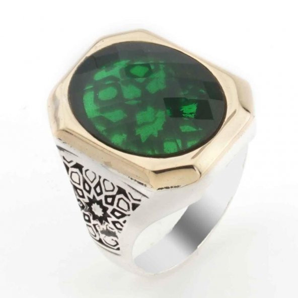 925 Ayar Gümüş Yeşil Zirkon Taşlı Erkek Yüzük Model 8 ürün görseli 1