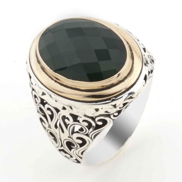 925 Ayar Gümüş Yeşil Zirkon Taşlı Erkek Yüzük Model 9 ürün görseli