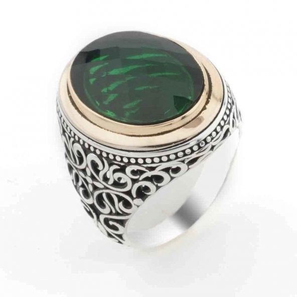 925 Ayar Gümüş Yeşil  Zirkon Taşlı Muhteşem Tasarım  Erkek Yüzük ürün görseli