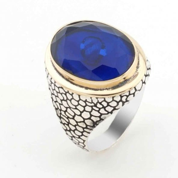 925 Ayar Gümüş Mavi  Zirkon Taşlı Erkek Yüzük Model 17 ürün görseli