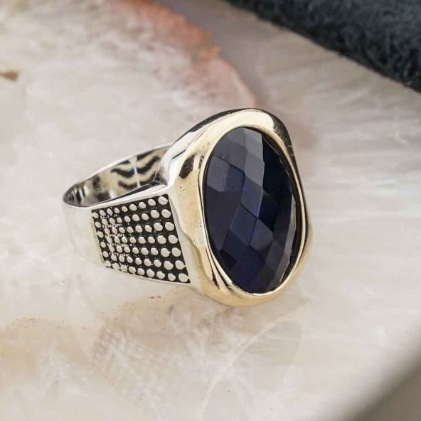 925 Ayar Gümüş Mavi Zirkon Taşlı Gümüş Erkek Yüzük Model 14 - 2