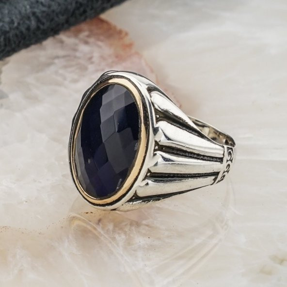 Mavi Zirkon Taşlı Gümüş Erkek Yüzük Model 8 - Resim 3