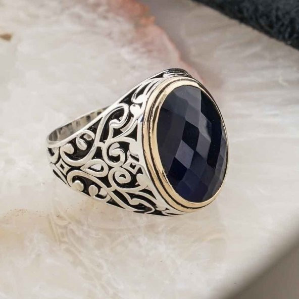 925 Ayar Gümüş Siyah Zirkon Taşlı Erkek Yüzük Model 11 - Resim 2