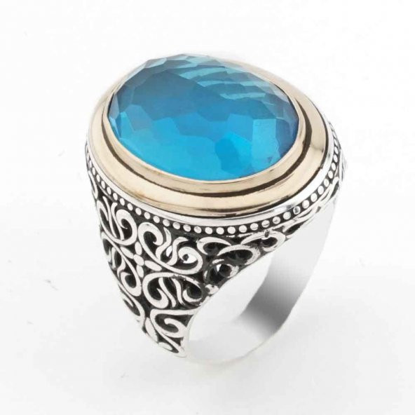 Açık Mavi Zirkon  Taşlı Gümüş Erkek Yüzük ürün görseli