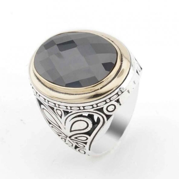 Siyah Zirkon Oval Taşlı Gümüş Erkek Yüzük ürün görseli
