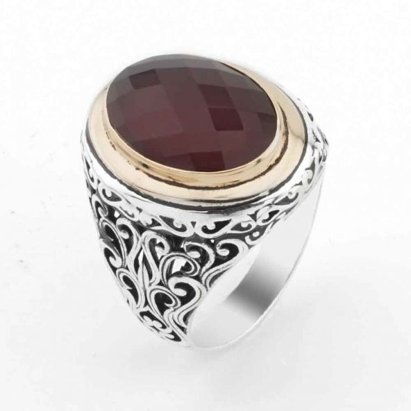 925 Ayar Gümüş Büyük Kırmızı  Zirkon Taşlı Erkek Yüzük ürün görseli 1