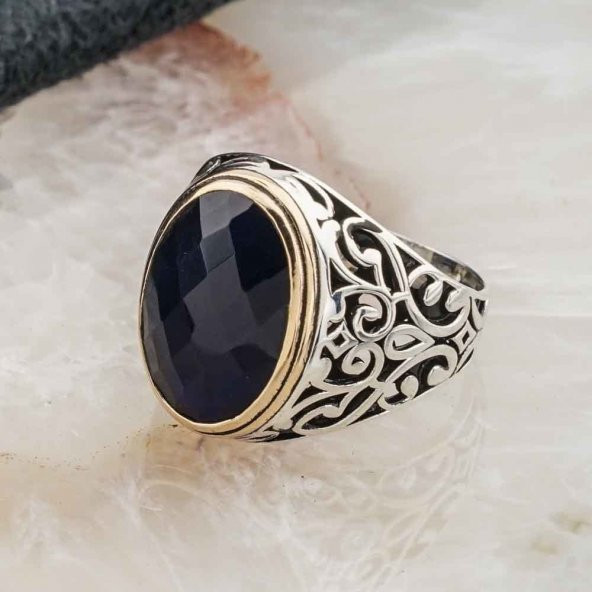 925 Ayar Gümüş Siyah Zirkon Taşlı Erkek Yüzük Model 11 - Resim 3