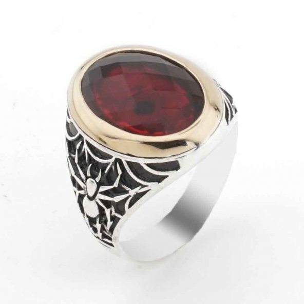 Kırmızı Zirkon Taşlı Örümcek Detaylı  Gümüş Yüzük ürün görseli