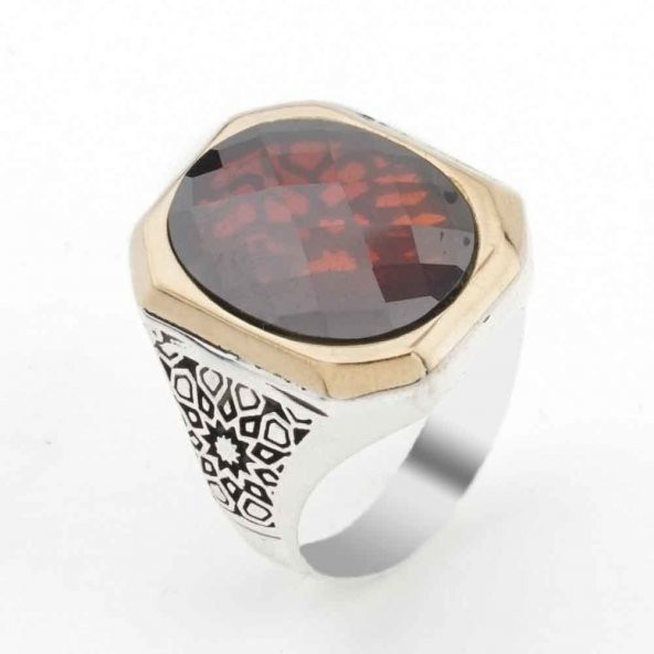 925 Ayar Gümüş Kırmızı Zirkon Taşlı Erkek Yüzük ürün görseli