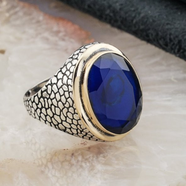 925 Ayar Gümüş Mavi  Zirkon Taşlı Erkek Yüzük Model 17 - Resim 2