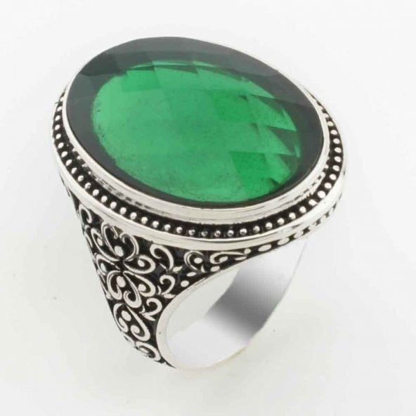 925 Ayar Gümüş Yeşil Zirkon Taşlı Erkek  Yüzük ürün görseli