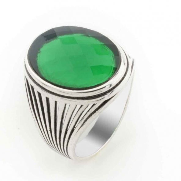 925 Ayar Gümüş Yeşil Oval Zirkon Taşlı Erkek Yüzük ürün görseli