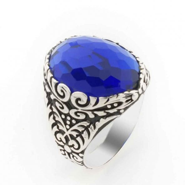 925 Ayar Gümüş Mavi  Oval Zirkon Taşlı Erkek Yüzük ürün görseli