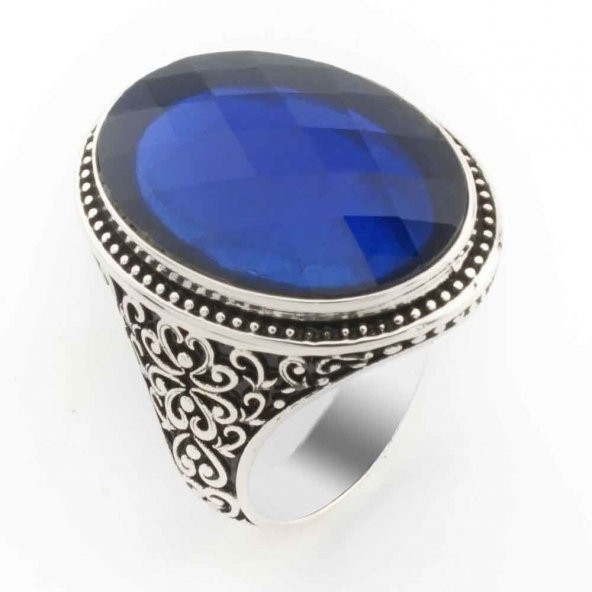 925 ayar Gümüş Oval Mavi Zirkon  Taşlı Erkek Yüzük ürün görseli