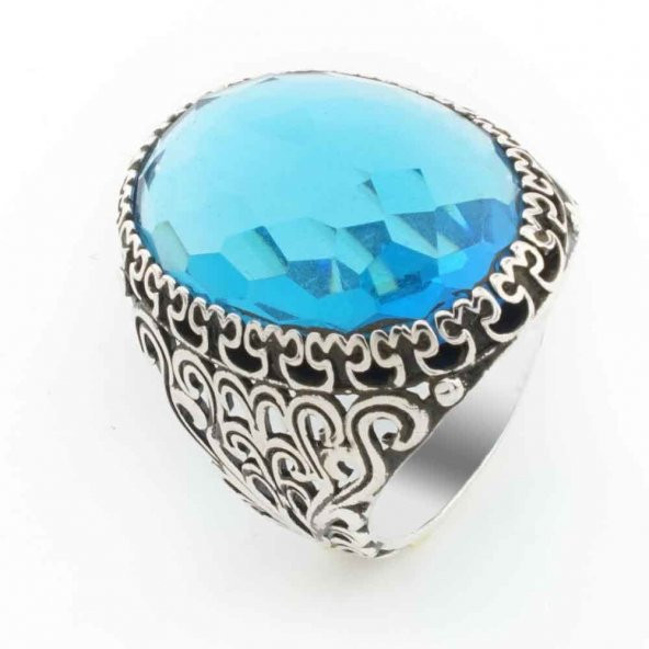 Açık Mavi Zirkon Taşlı Gümüş Erkek Yüzük ürün görseli