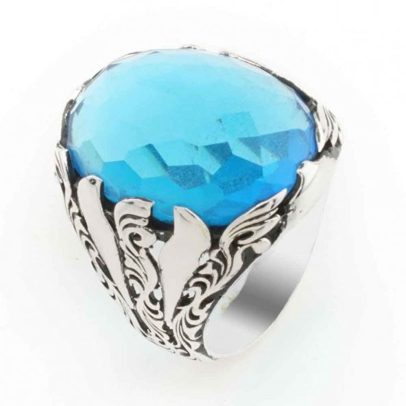 925 Ayar Gümüş Açık Mavi Zirkon Taşlı Erkek Yüzük ürün görseli 1