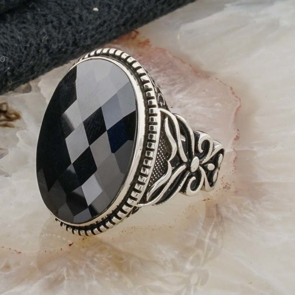 925 Ayar Gümüş Siyah Zirkon  Taşlı Erkek  Yüzük Model 7 - Resim 3