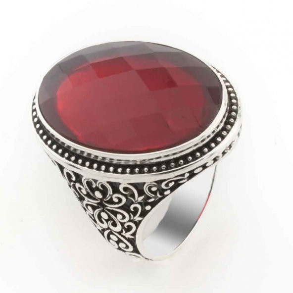 925 Ayar Gümüş Kırmızı Zirkon Taşlı Gümüş Erkek Yüzük Model 3 ürün görseli