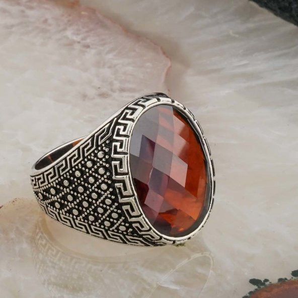 Kırmızı Zirkon Taşlı Erkek Gümüş Yüzük Model 9 - Resim 2