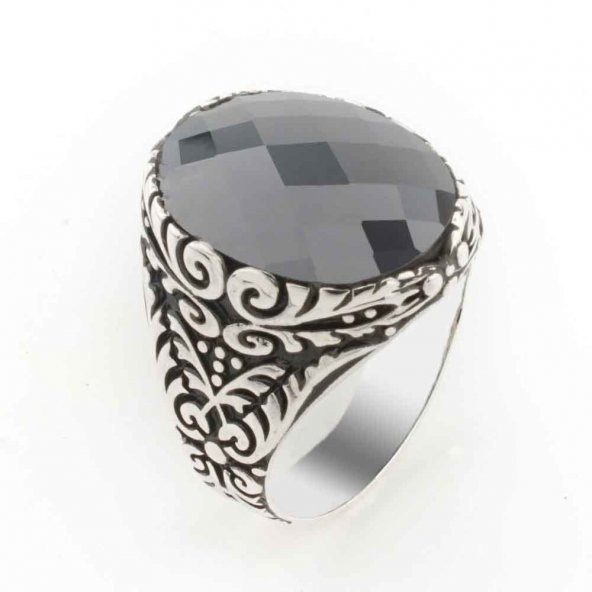 925 Ayar Gümüş Siyah Zirkon  Taşlı Erkek Yüzük ürün görseli 1
