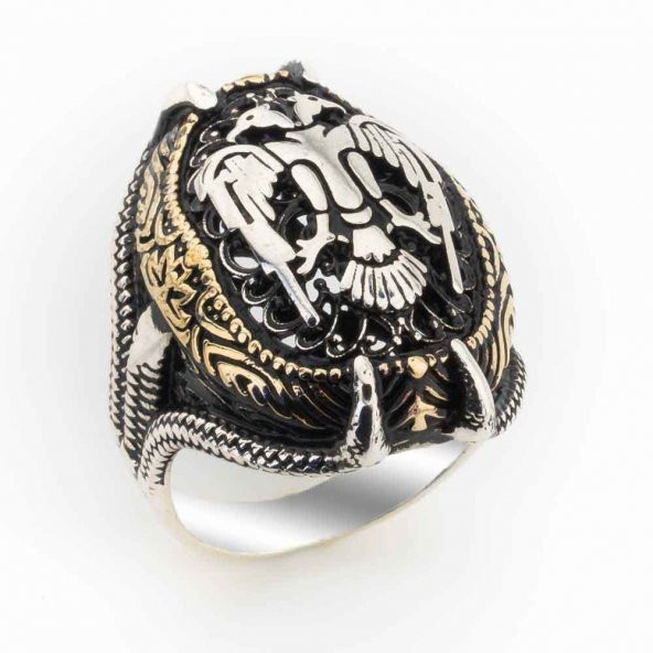 925 Ayar Gümüş Pençeli Selçuklu Kartalı Yüzük ürün görseli