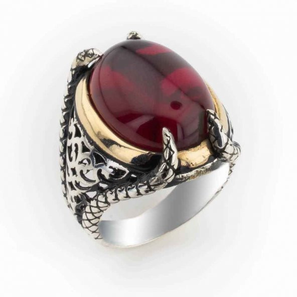 925 Ayar Gümüş Bombeli Kırmızı Zirkon Taşlı Pençeli Yüzük ürün görseli 1