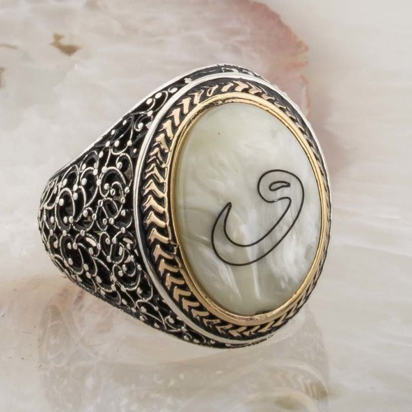 Sedef Taşlı Vav Gümüş Yüzük - Resim 2