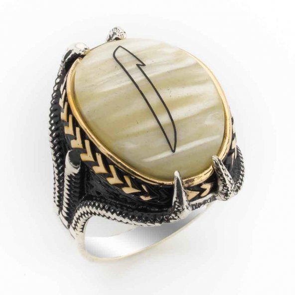 Sedef Taşlı Pençeli  Elif Desenli  Gümüş Yüzük ürün görseli 1