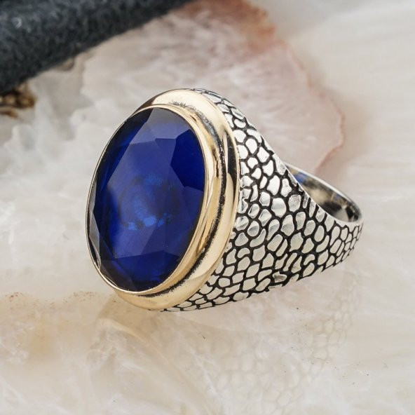 925 Ayar Gümüş Mavi  Zirkon Taşlı Erkek Yüzük Model 17 - Resim 3