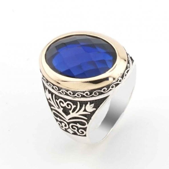 925 Ayar Gümüş Mavi Zirkon  Taşlı Erkek Yüzük Model 15 ürün görseli 1