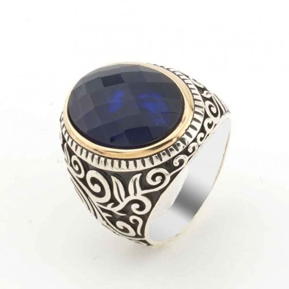 925 Ayar Gümüş Mavi Zirkon Taşlı  Erkek Yüzük ürün görseli 1