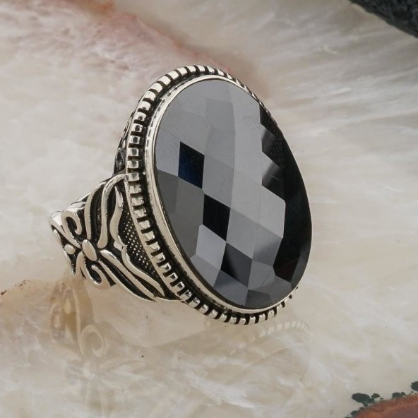 925 Ayar Gümüş Siyah Zirkon  Taşlı Erkek  Yüzük Model 7 - Resim 2