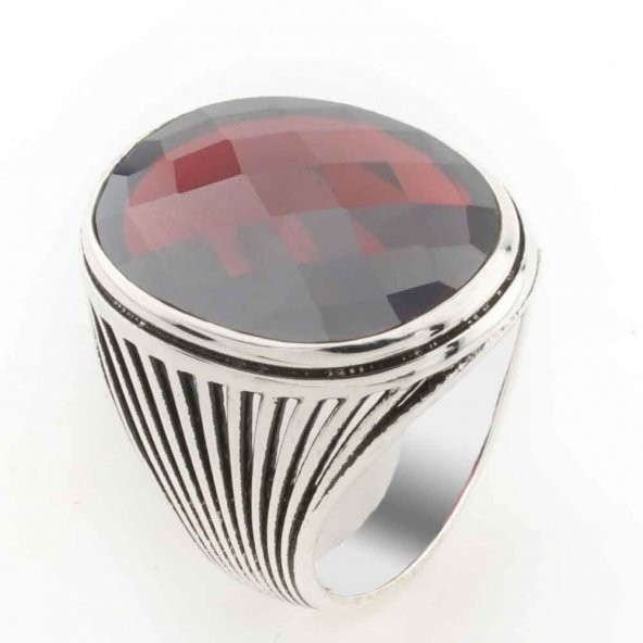 925 ayar Gümüş Kırmızı  Taşlı Gümüş Erkek  Yüzük Model 7 ürün görseli